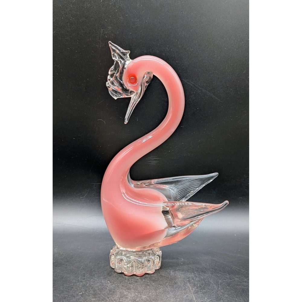Oball Murano Pink Opalescent Art Glass Swan Figurine Italy Mid Century Modern